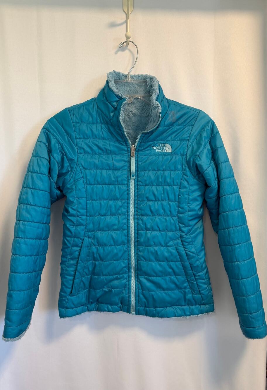 North Face Reversible Mossbud Quilted Swirl Jacket Teal- M 10/12